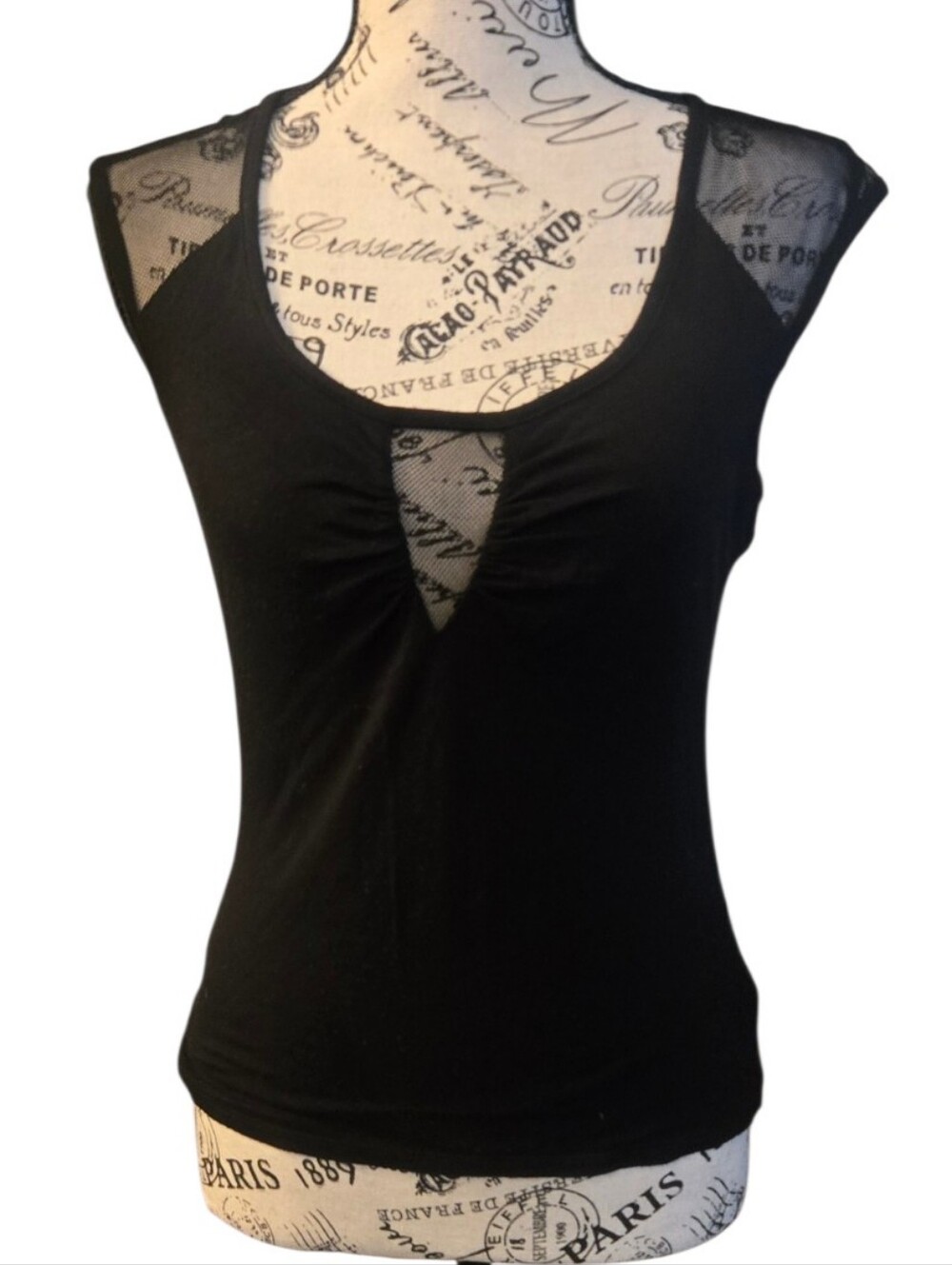 Guess Black Scoop Tank with Lace V-Inset